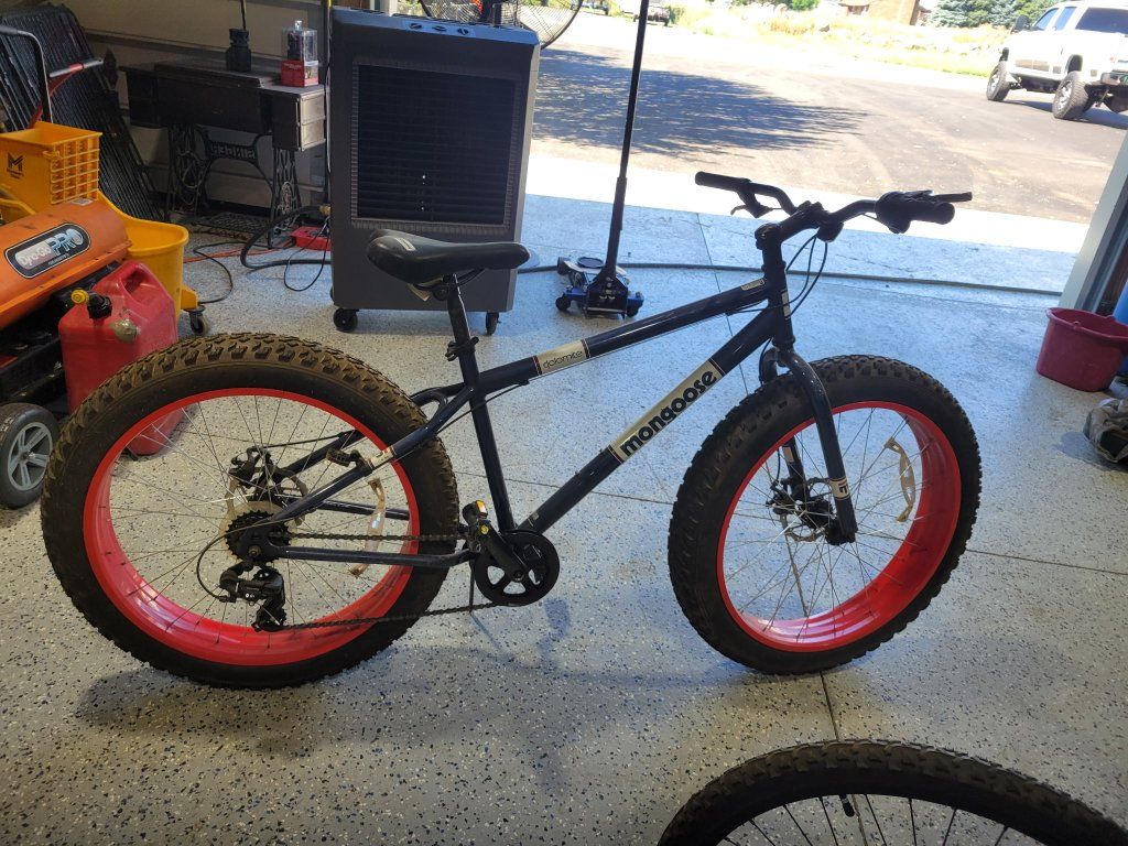Mongoose Dolomite Fat Tire Mountain Bike - Navy Blue & Red Rims