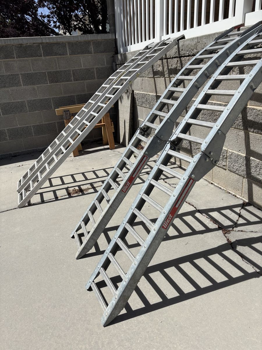 West Aluminum Loading Ramps - Heavy Duty Curved & Straight Pair for ATVs/Motorcycles/Lawn Mowers