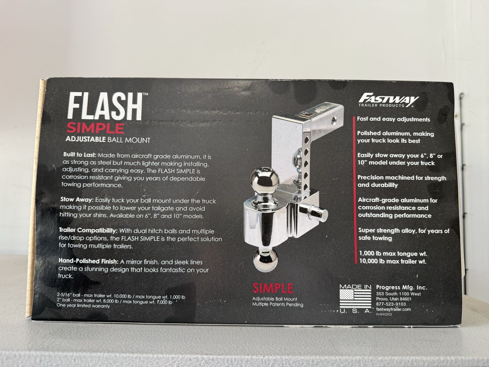 Fastway Flash Simple Adjustable Ball Mount - 2" Receiver- new in box