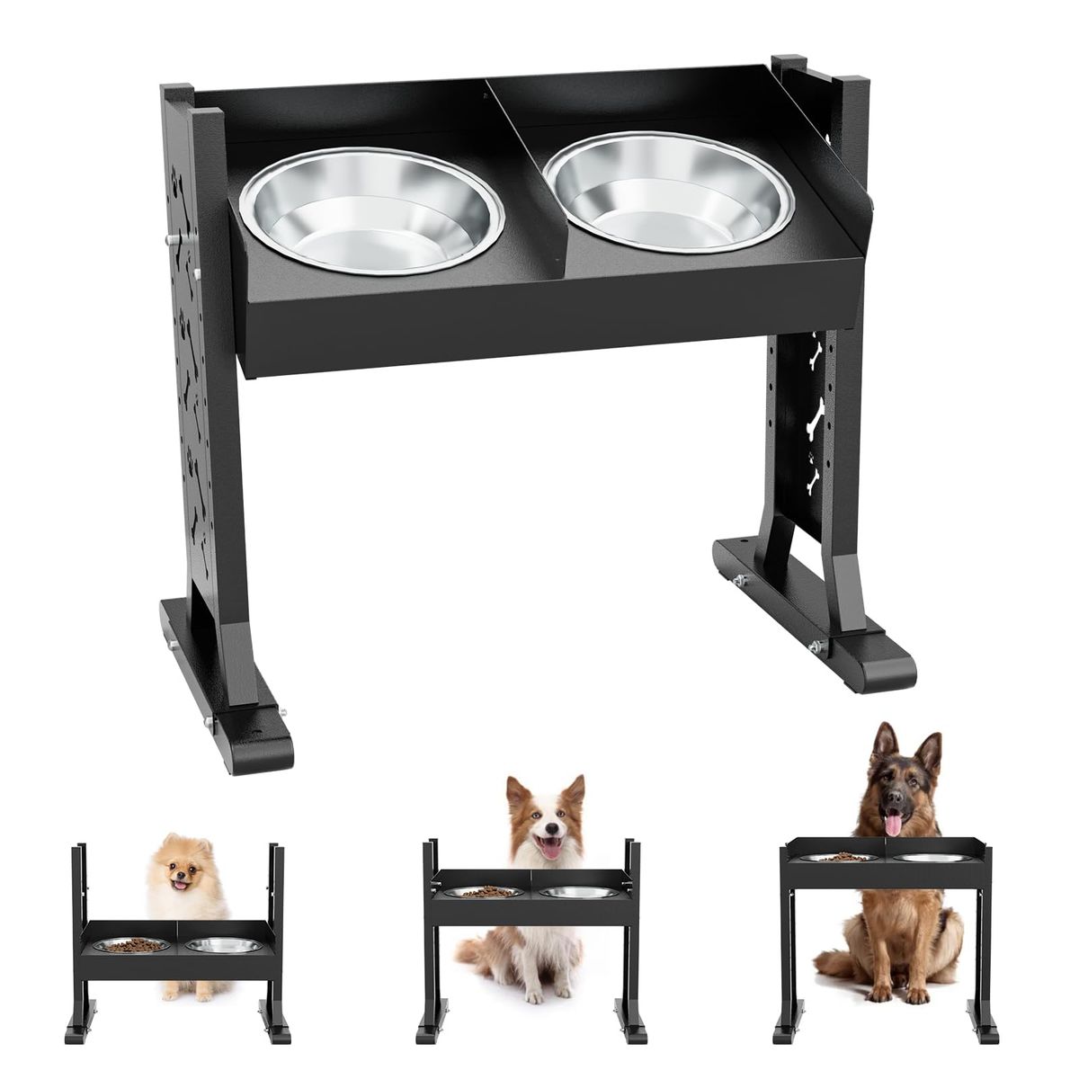 New Dog Bowls for Large and Medium Dogs,(22 inch Tall), 8 Height Adjustable Tilted Raised Dog Bowl Stand