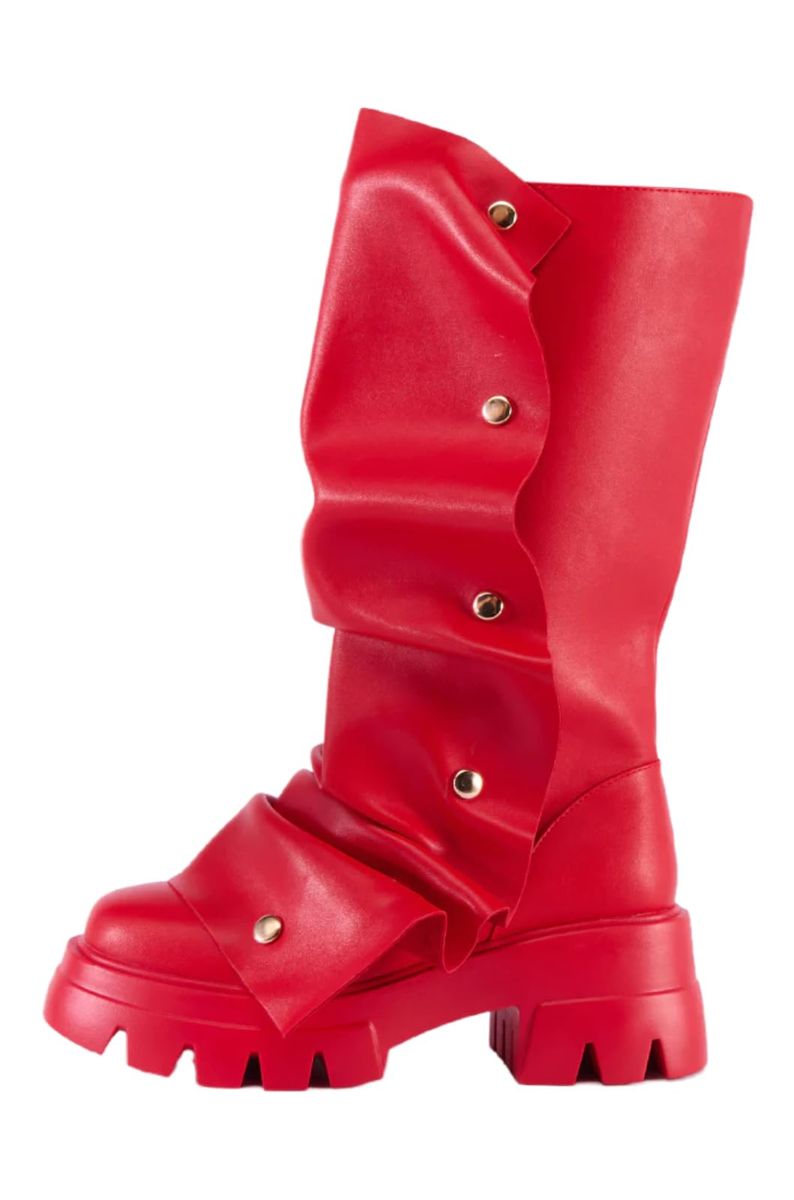 sexytag Red  Slouchy Fold Over Boots Mid Calf Block Heel Round Toe Fashion Boot - 7.5