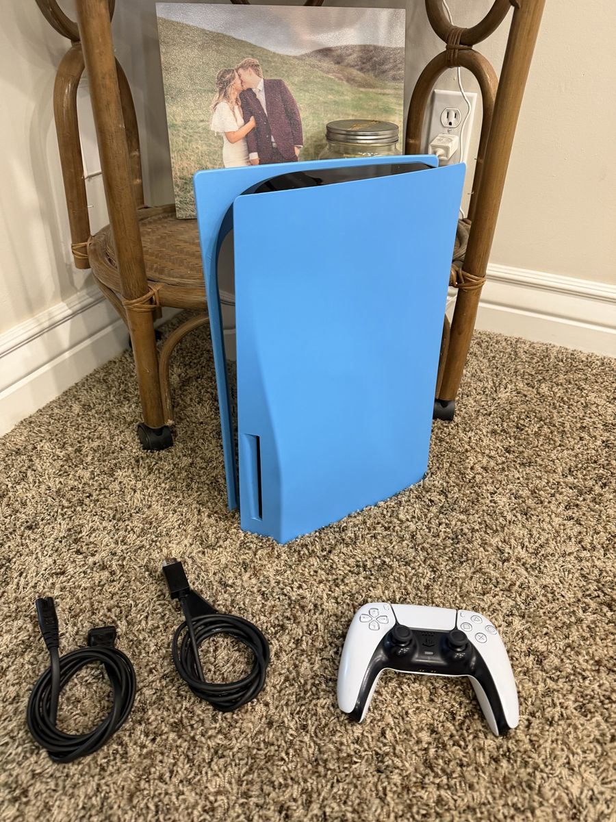 Sony PlayStation 5 Console with Blue Custom Plates and Controller