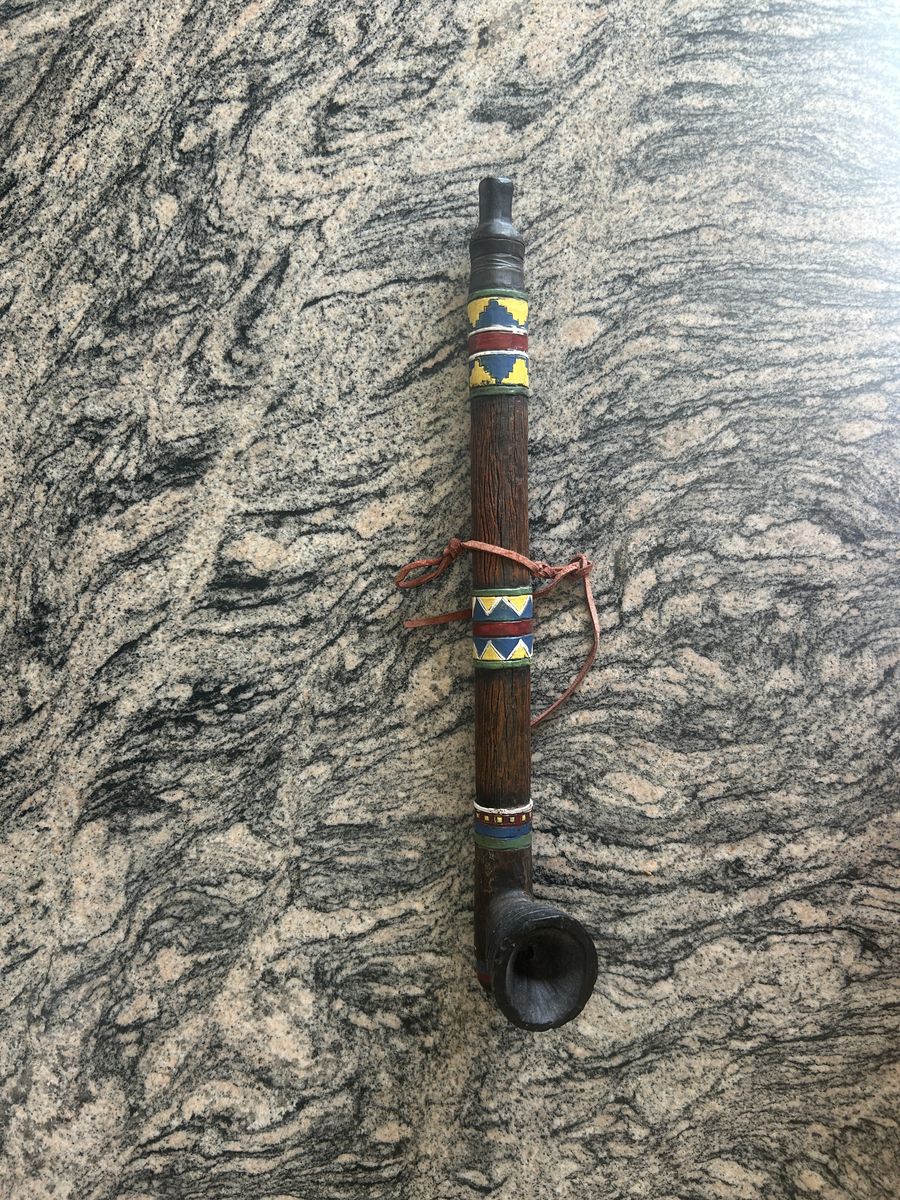 Ceramic Peace pipe, tribal design