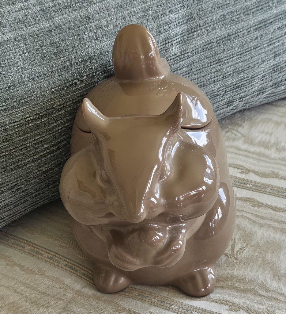 Ceramic Squirrel Cookie Jar - Glossy Brown Animal Figurine Storage Container