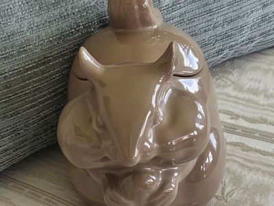 Ceramic Squirrel Cookie Jar - Glossy Brown Animal Figurine Storage Container