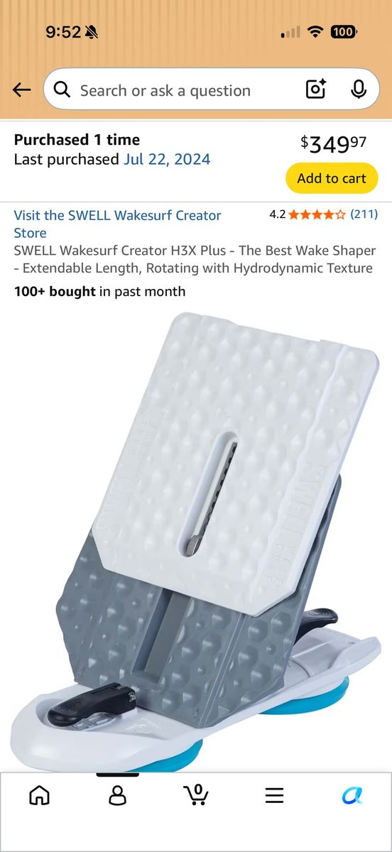 SWELL Wakesurf Creator H3X Plus Wake Shaper - Extendable Length, Rotating with Hydrodynamic Texture