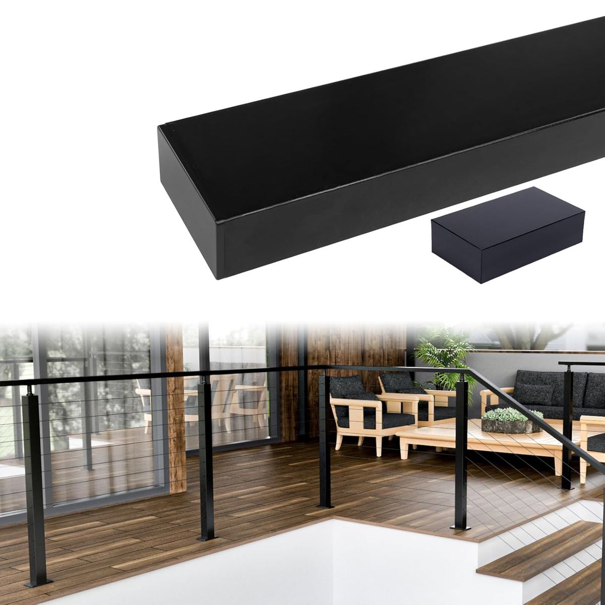 *SEE DESCRIPTION** 6'6" Aluminum Black Cable Railing Handrail Rectangular