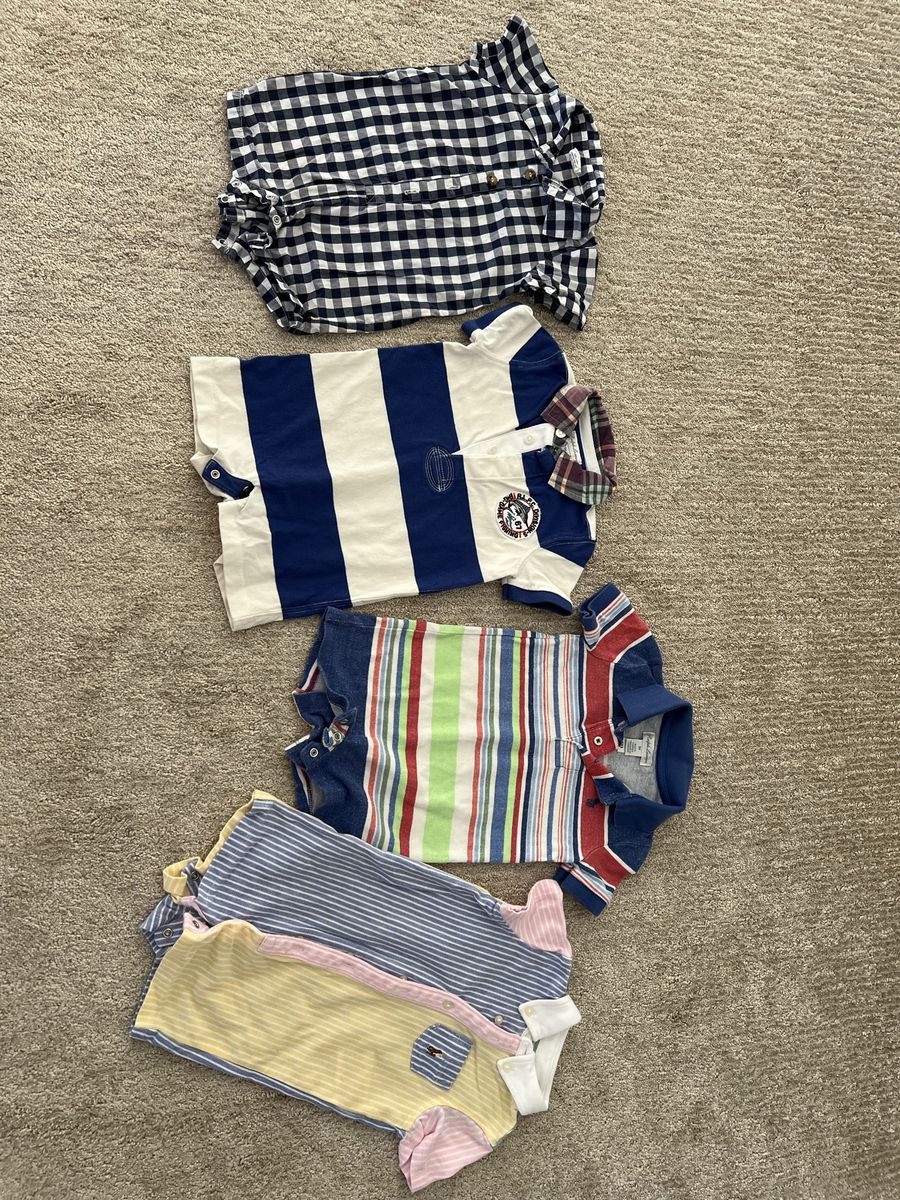 Ralph Lauren Baby Boy's Striped & Plaid Polo Bodysuits & Button-Up Shirt - 9M Lot of 4