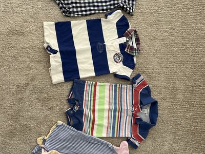 Ralph Lauren Baby Boy's Striped & Plaid Polo Bodysuits & Button-Up Shirt - 9M Lot of 4