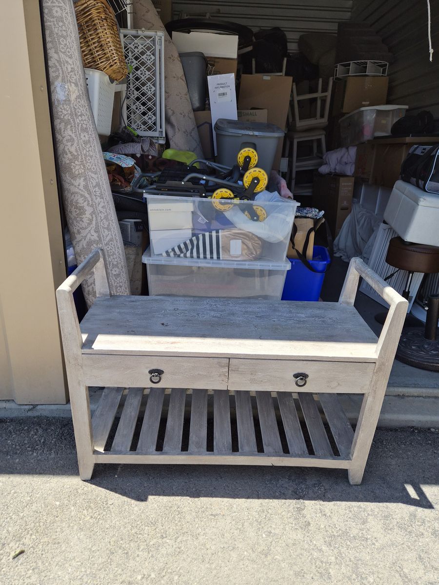 Rustic Farmhouse Wood Entryway Bench with Storage Drawers & Shelf - 36" Wide