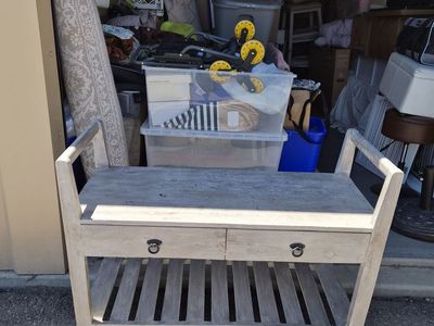 Rustic Farmhouse Wood Entryway Bench with Storage Drawers & Shelf - 36" Wide