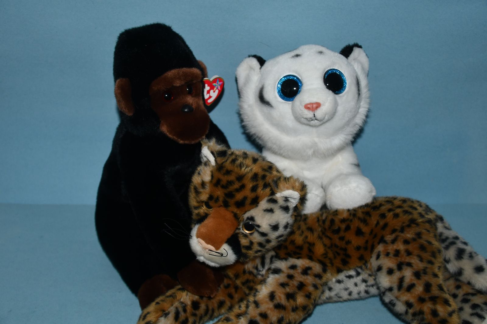 3 TY CHILDREN'S "JUNGLE" STUFFED ANIMALS PLAY SET ~ CHEETA, MONKEY & WHITE TIGER ~ CUTE ~ CLEAN & SOFT!
