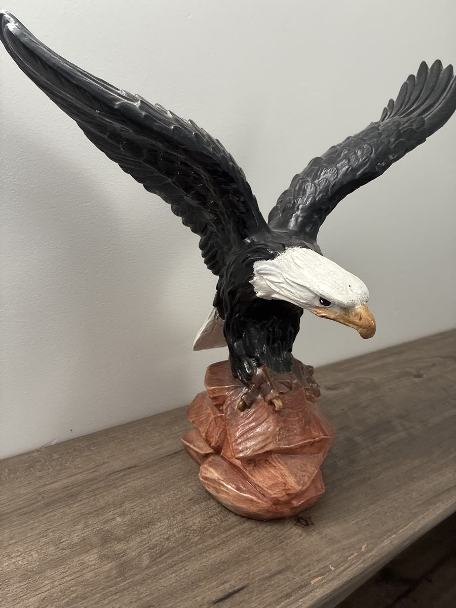 Hand-Painted Bald Eagle Figurine with Rock Base - Realistic Detail & Patriotic Decor