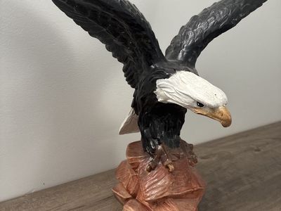 Hand-Painted Bald Eagle Figurine with Rock Base - Realistic Detail & Patriotic Decor