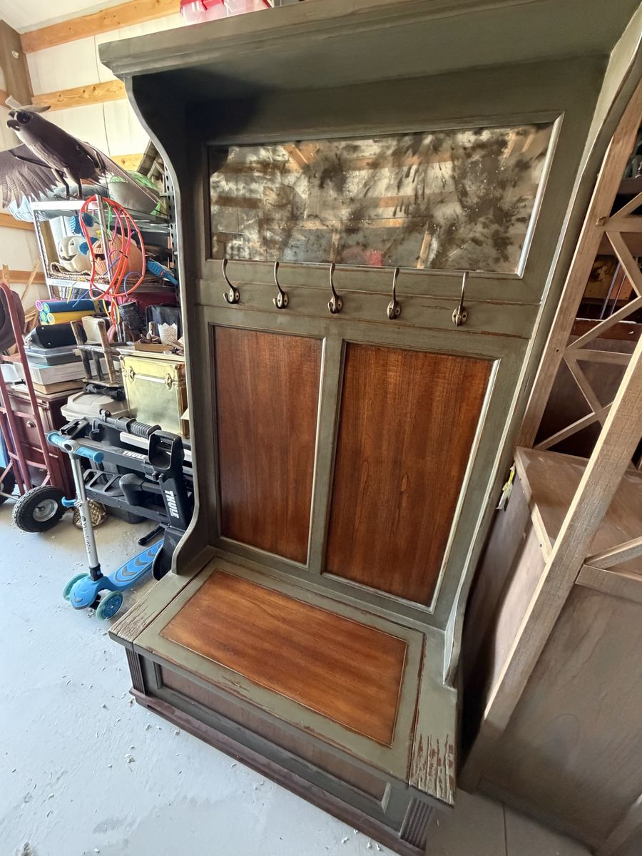 Hall tree with seated storage antique