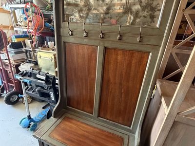 Hall tree with seated storage antique