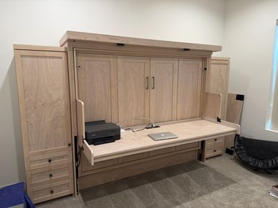 WILDING WALLBEDS QUEEN MURPHY DESK BED + CABINETS – LIKE NEW