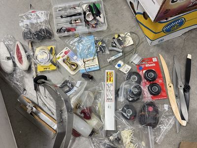Box of Vintage RC Airplane Parts - New and Used