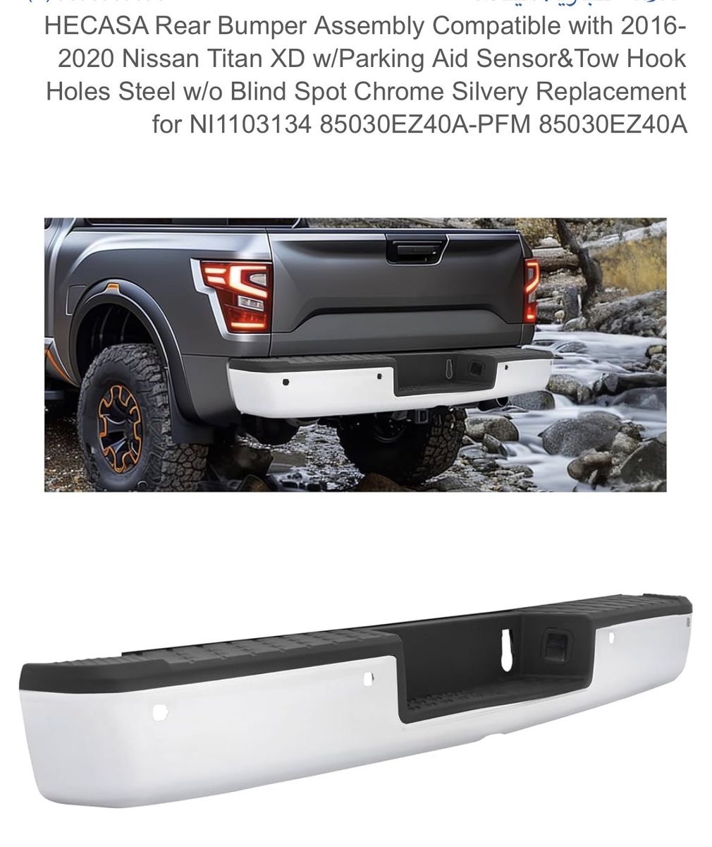 HECASA Rear Bumper Assembly for 2016-2020 Nissan Titan XD, Chrome, w/ Parking Aid Sensor & Tow Hook Holes