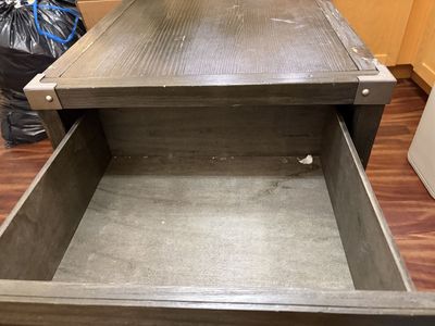 Wooden Side Table with Drawer and Built-in Power Outlets - Dark Wood Finish