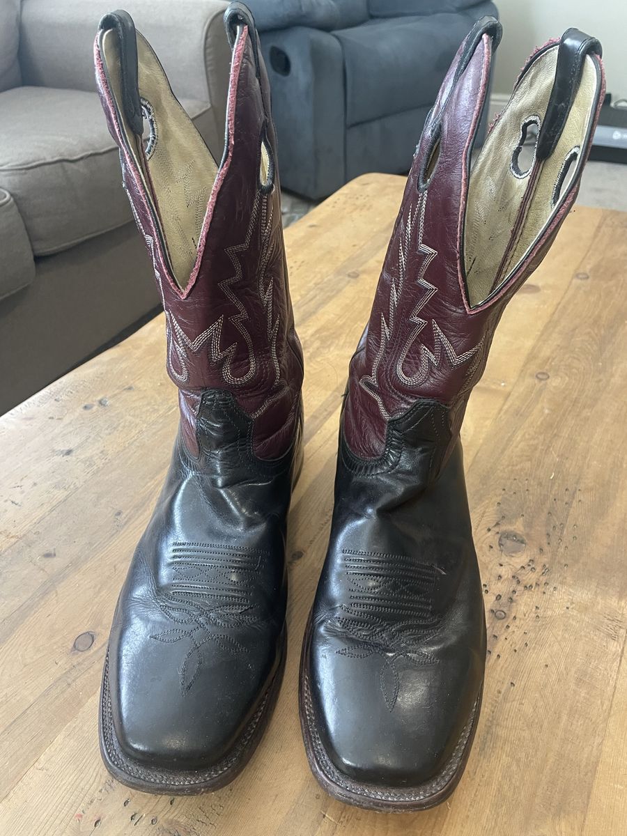 Boulet Men's Western Cowboy Boots Size 12 D Leather Black Burgundy
