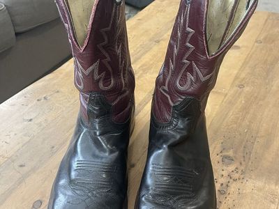 Boulet Men's Western Cowboy Boots Size 12 D Leather Black Burgundy