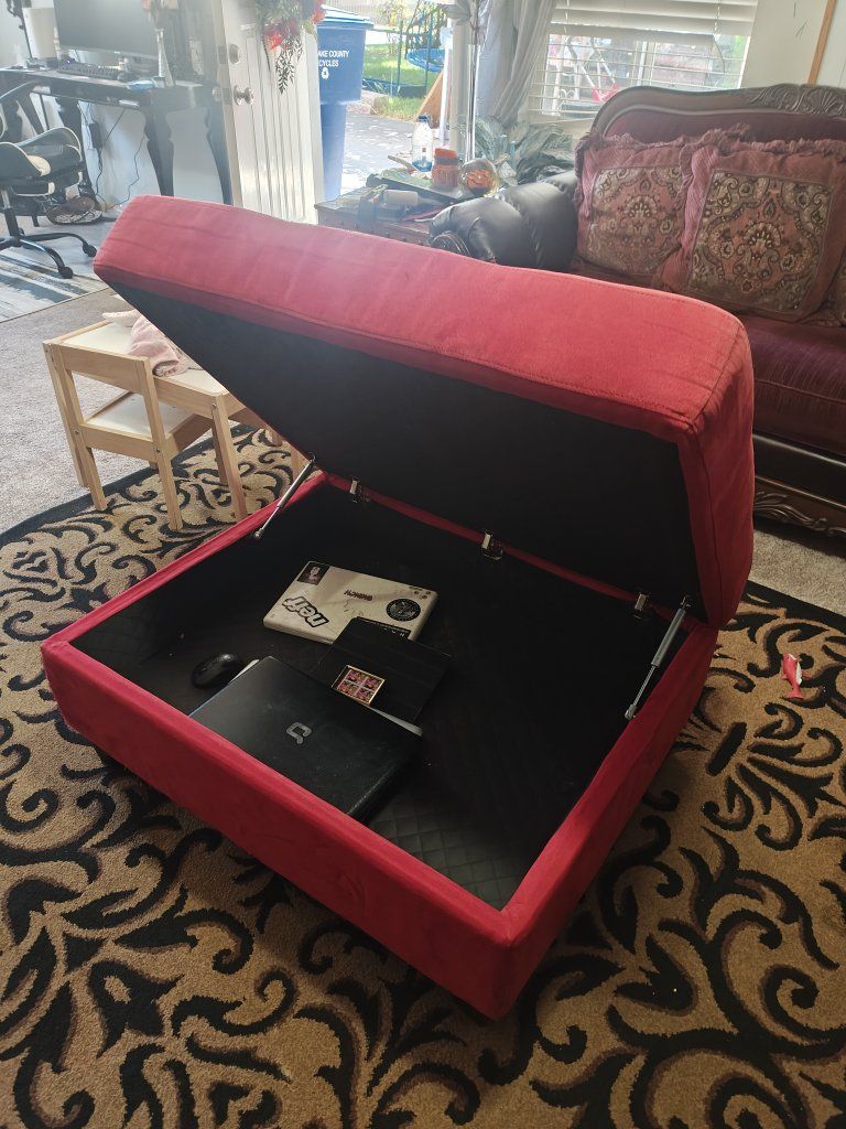 Red Tufted Storage Ottoman - Upholstered Footrest Bench with Hidden Storage