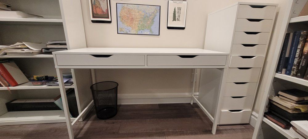 IKEA Alex Desk - White, with 2 drawers