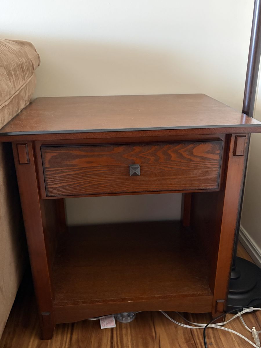 Solid Wood End Table Nightstand with Drawer & Shelf - Dark Brown Finish