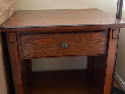 Solid Wood End Table Nightstand with Drawer & Shelf - Dark Brown Finish