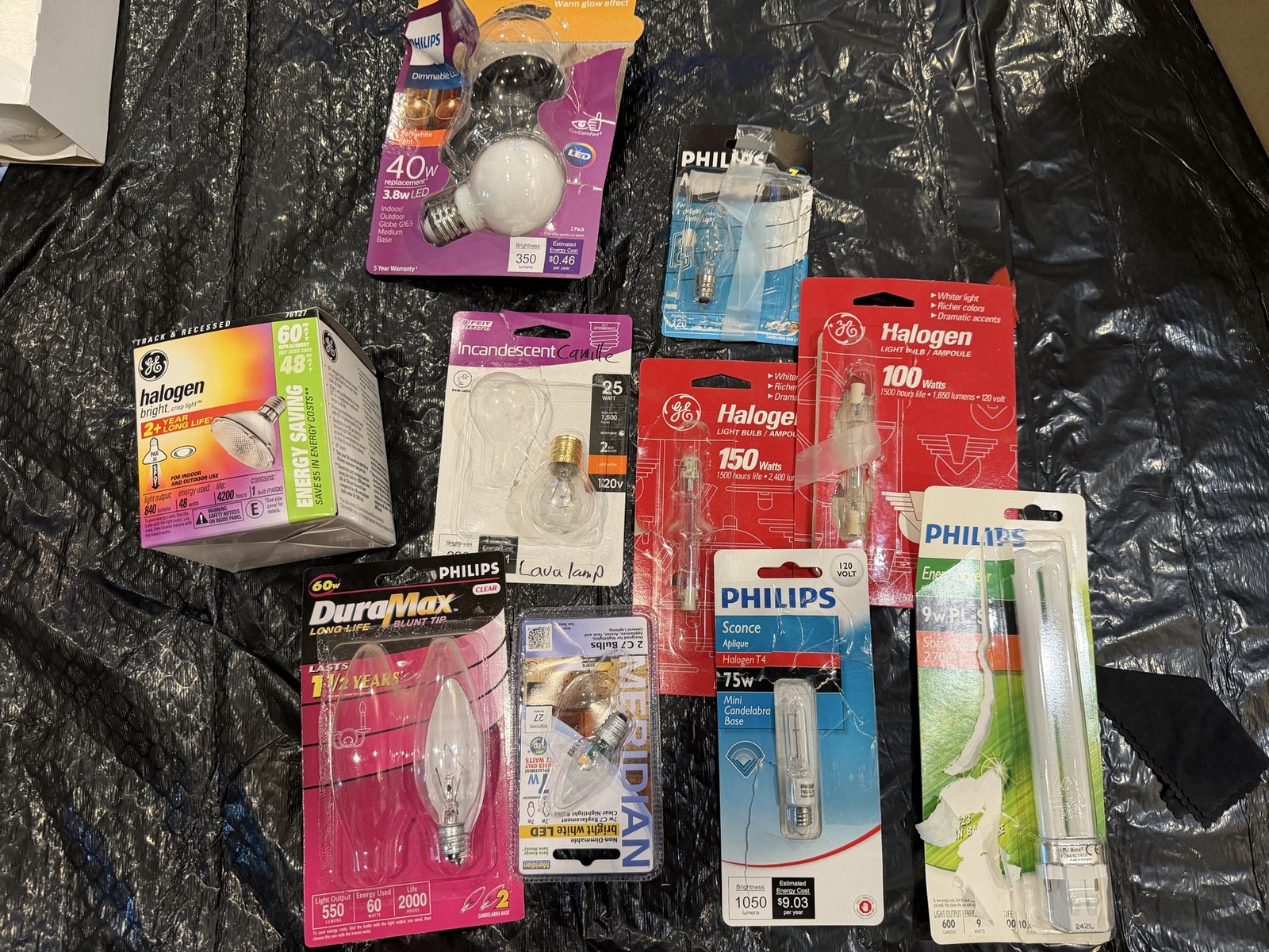 Assorted Lightbulbs Lot - Philips, GE, Sunco, Sylvania LED, Halogen & Incandescent