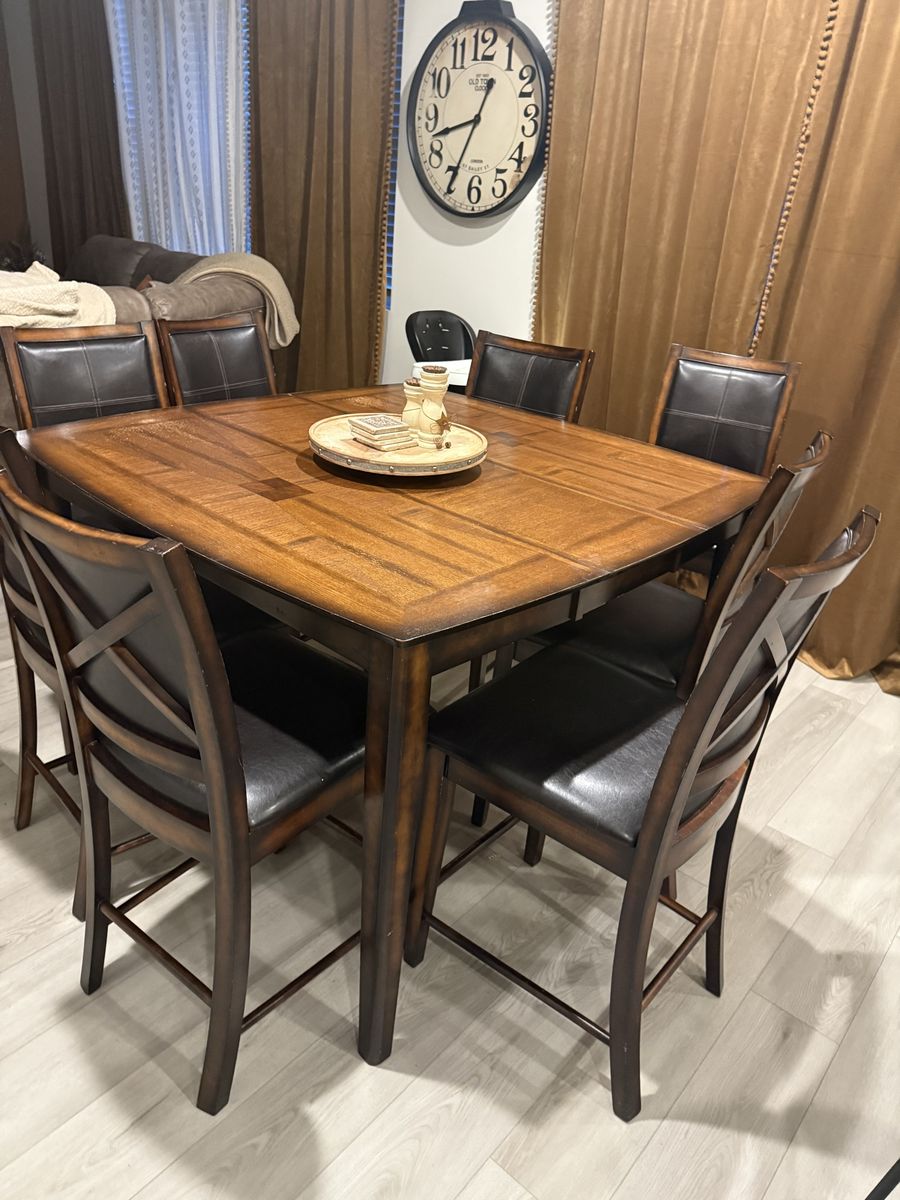 Wooden Counter Height Dining Table with 8 Chairs