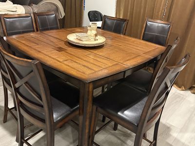 Wooden Counter Height Dining Table with 8 Chairs