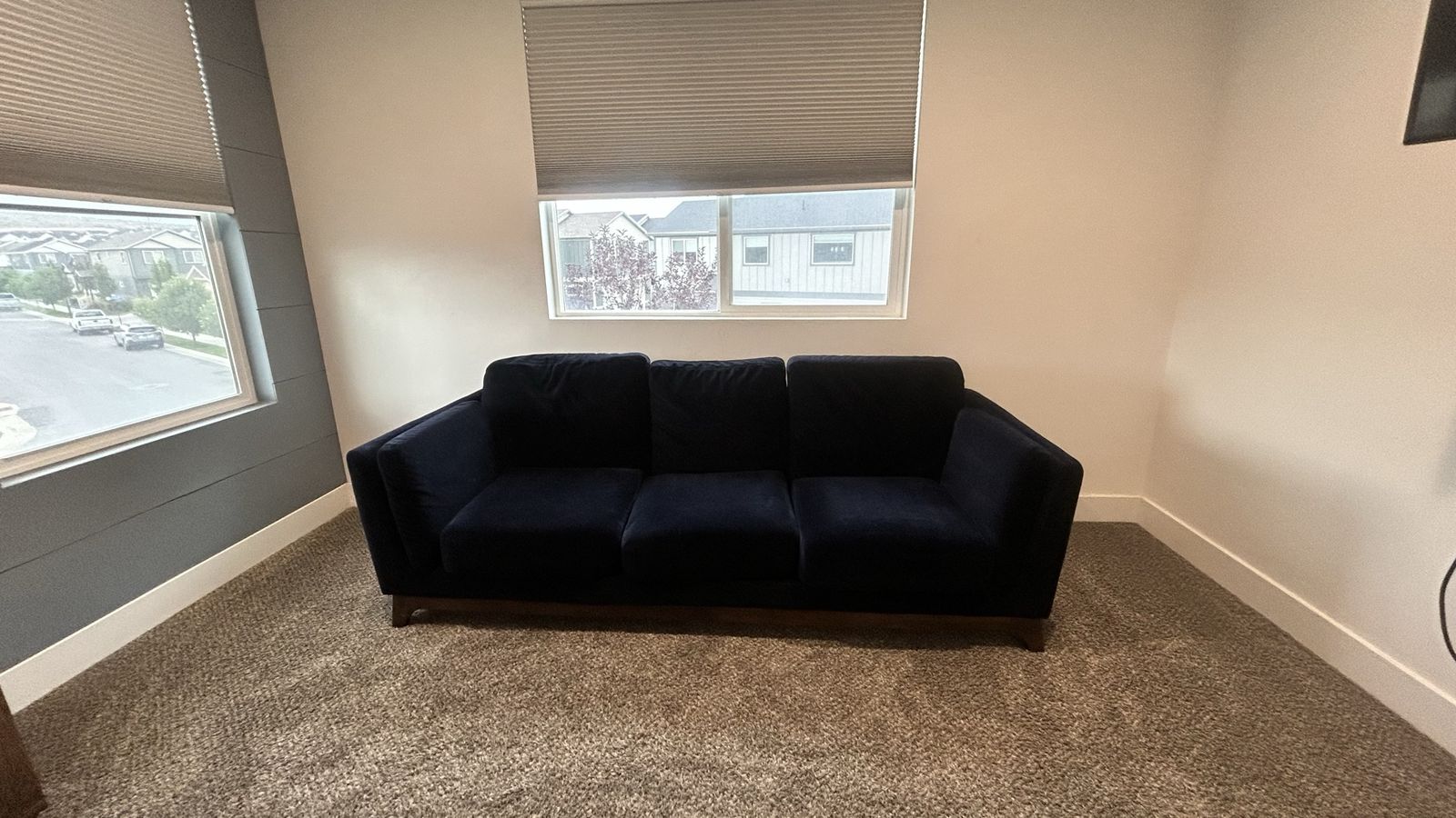 Navy Blue Velvet Article Sofa