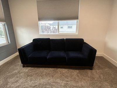 Navy Blue Velvet Article Sofa