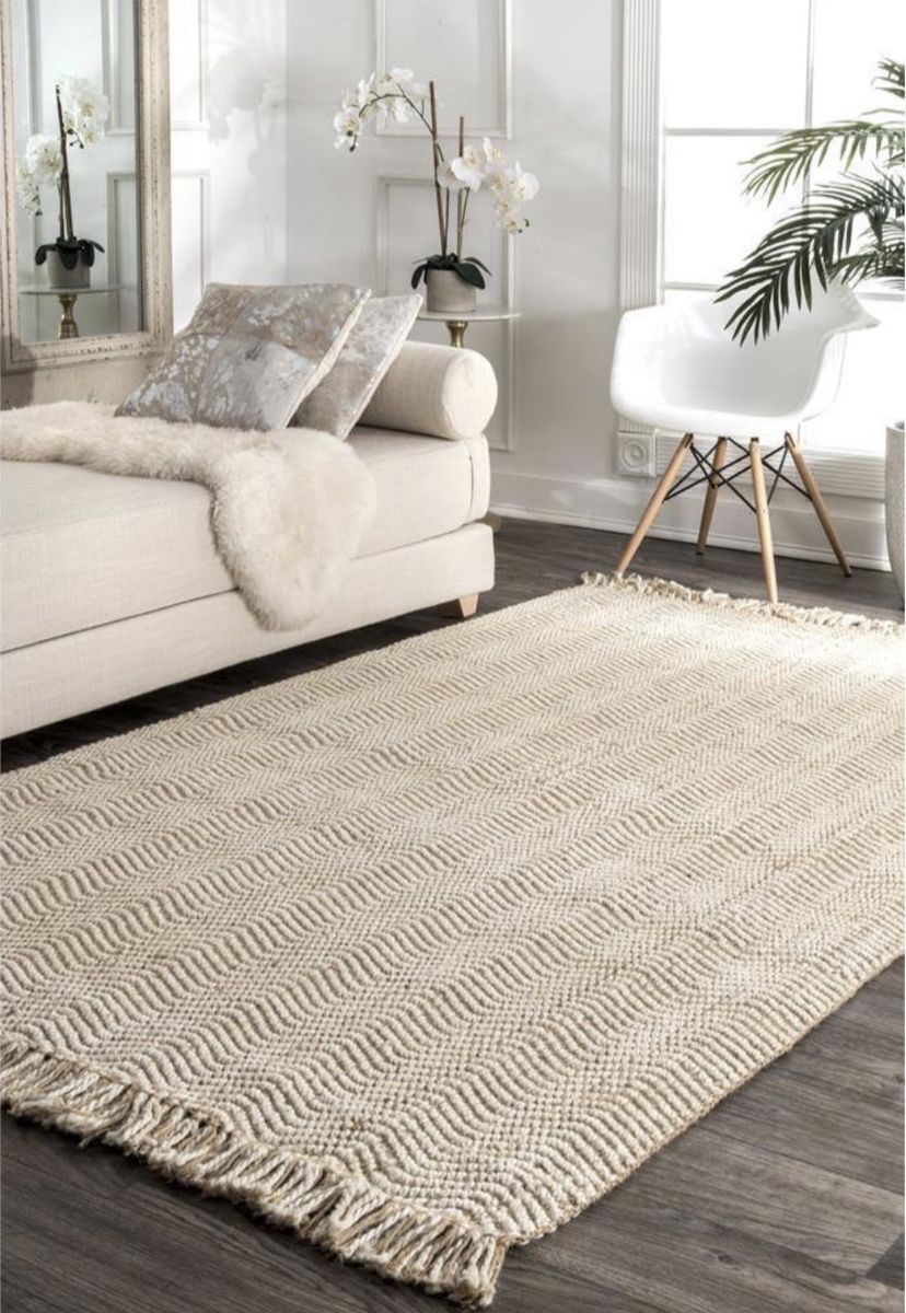 New. Handmade Braided Jute & Cotton Reversible Area Rug - Natural Beige, 5' x 8’