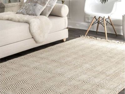 New. Handmade Braided Jute & Cotton Reversible Area Rug - Natural Beige, 5' x 8’
