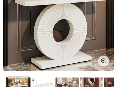 New! Modern 40" Wood Console Sofa Table with Unique Geometric Base - White