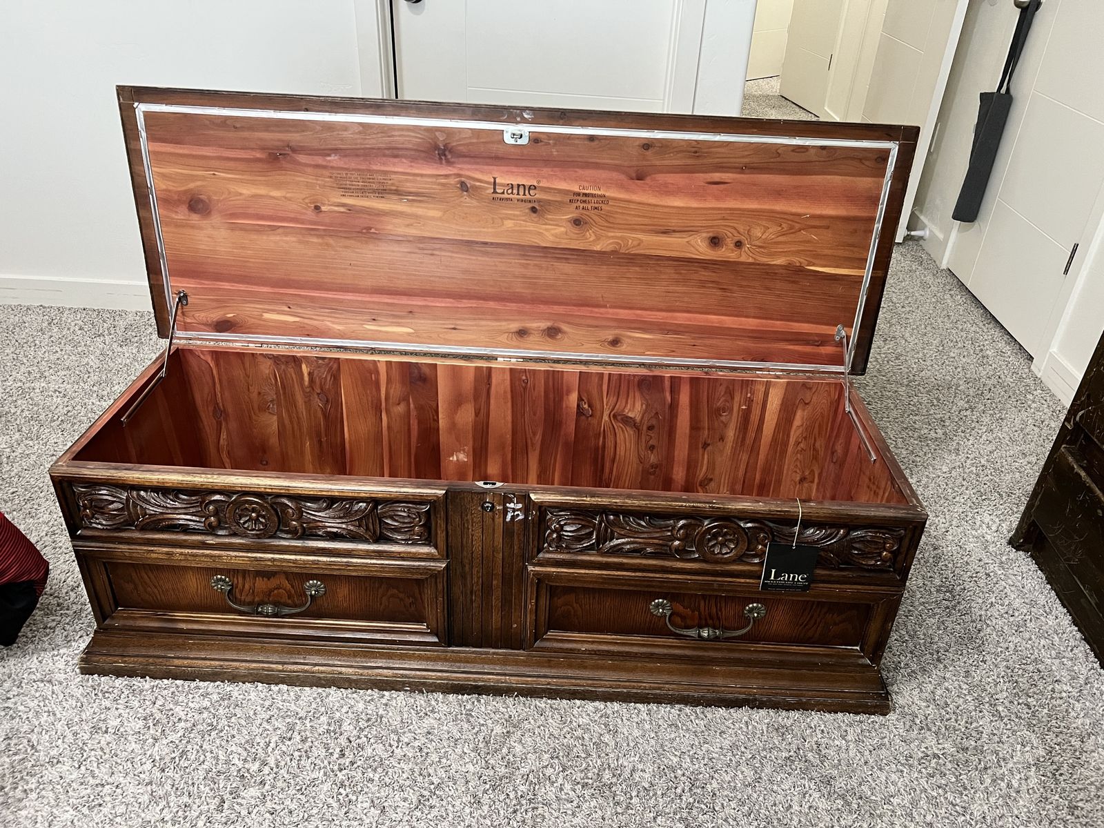 Lane Cedar Chest Blanket Storage Trunk - Vintage Dark Wood with Carved Details $112 OBO