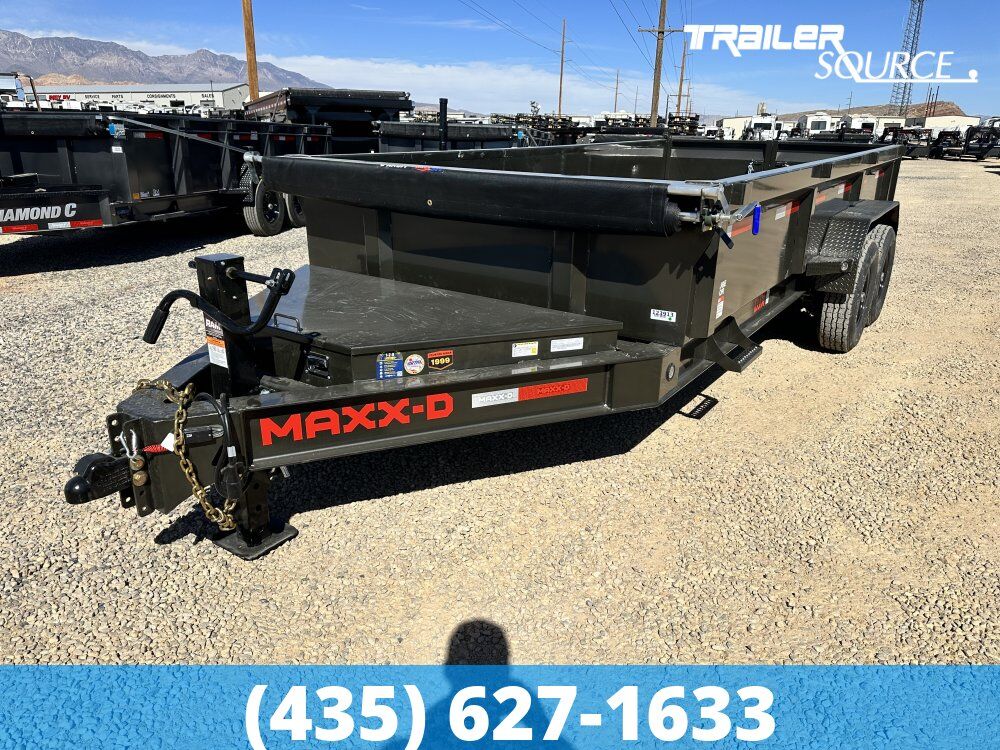 7x16 Maxx-D DJX Dump Trailer - 24" Sides - 15K GVWR 7G Floor, Spreader Gate, Stabilizer Jacks
