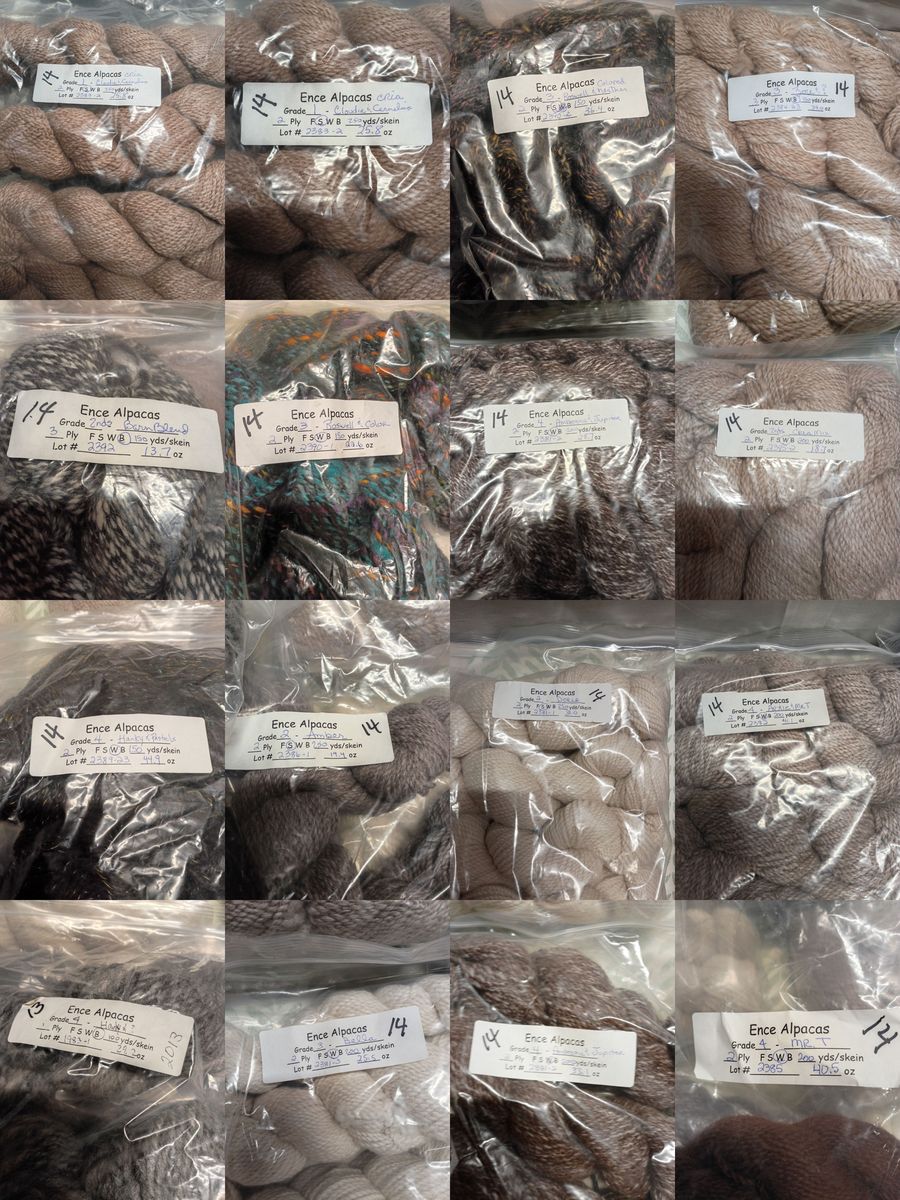 Huge Premium Alpaca Yarn Lot – 15 Custom Mill-Processed Bags (Ence Alpacas) 28 pounds / 125 Skeins