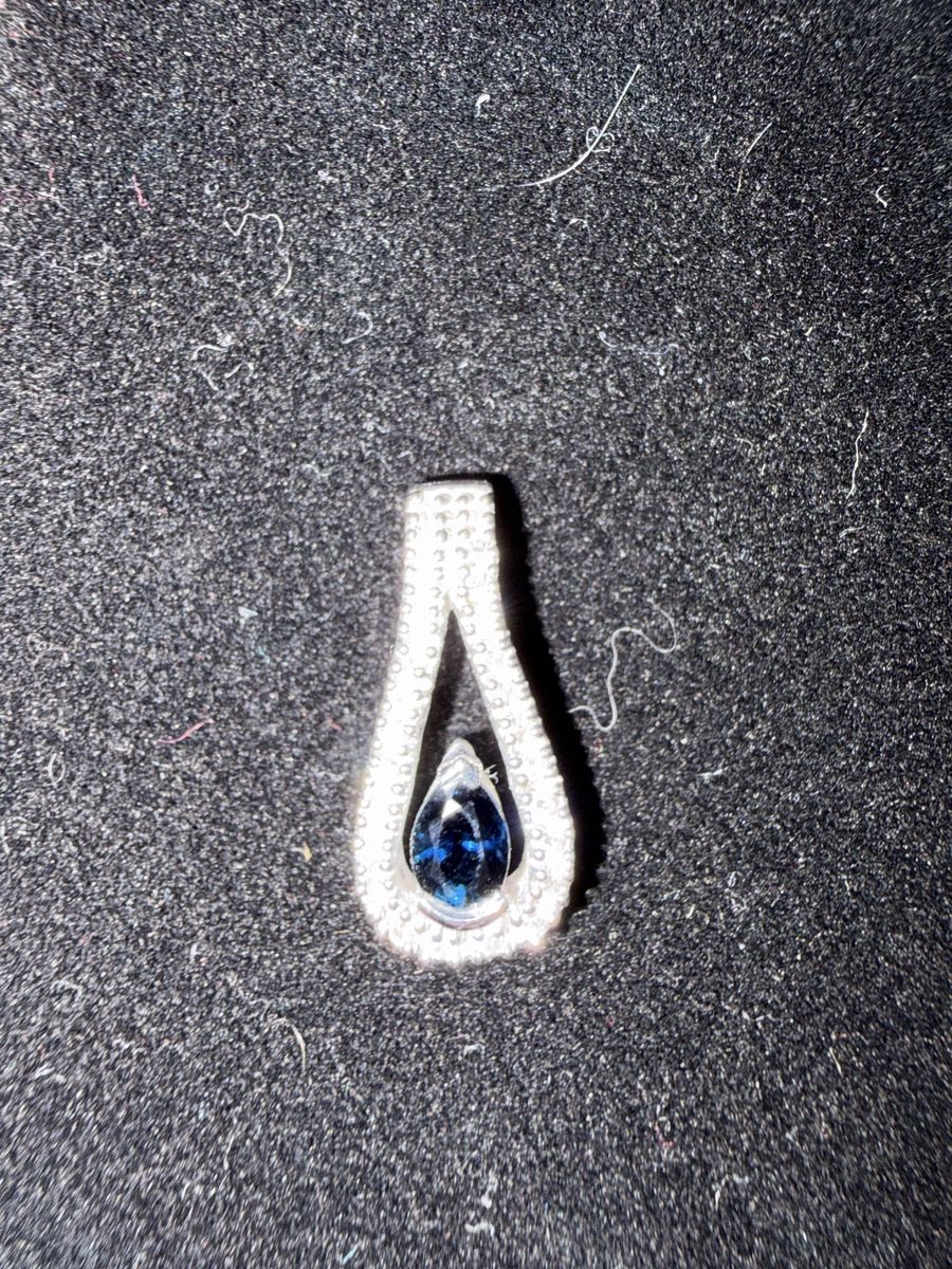 14K White Gold Blue Topaz Teardrop Pendant Charm
