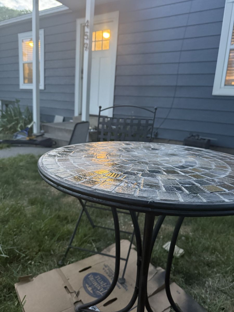 Mosaic tile metal table with foldable metal chairs