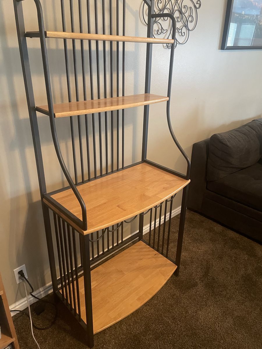 Wood & Metal Baker's Rack with Wine Storage - Excellent Condition