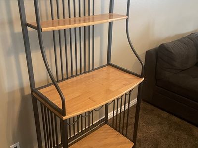 Wood & Metal Baker's Rack with Wine Storage - Excellent Condition