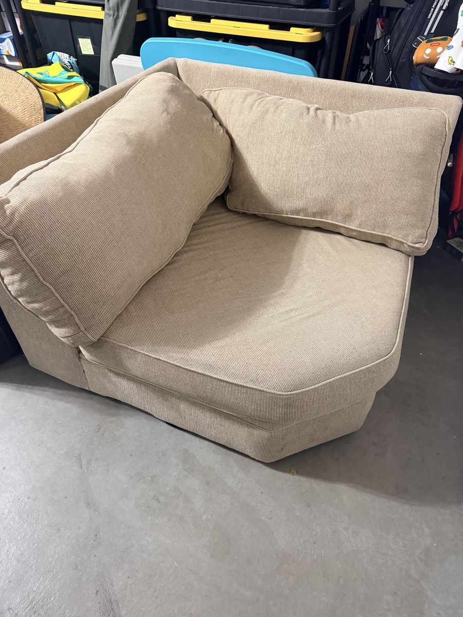 Beige Fabric Sectional Corner Chair / Oversized Armchair with Cushions