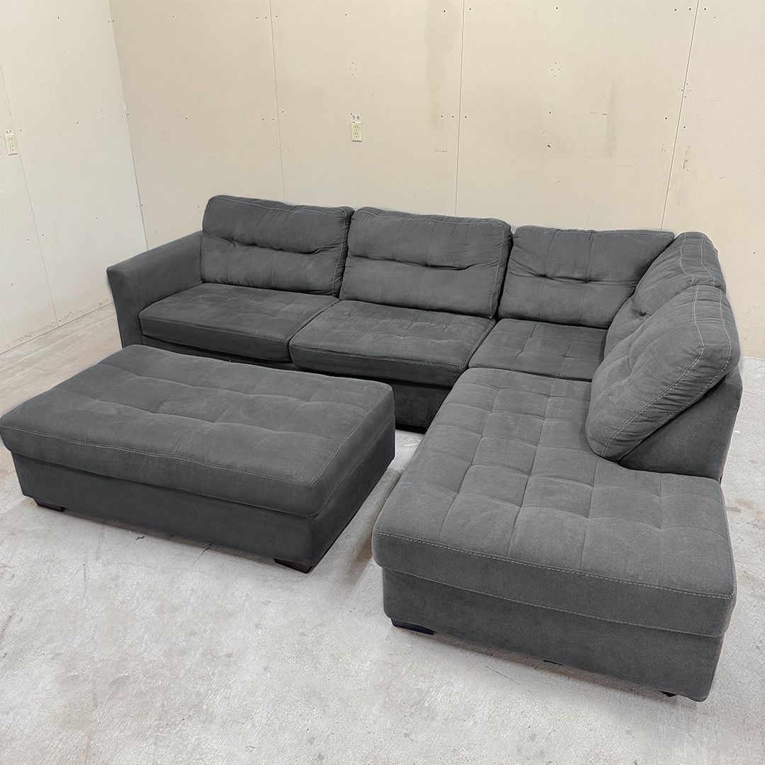Dark Gray Sectional Couch w/ Ottoman - Delivery Available