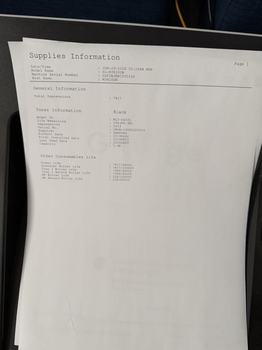 Samsung M3820DW wireless/Ethernet laser printer