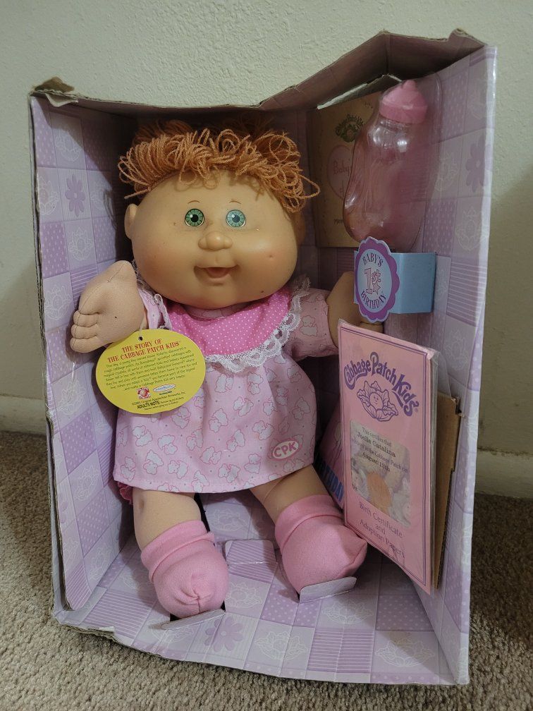 Cabbage Patch Kids Joelle Catalina Doll, Pink Dress, Red Hair, Green Eyes, New in Box with Papers