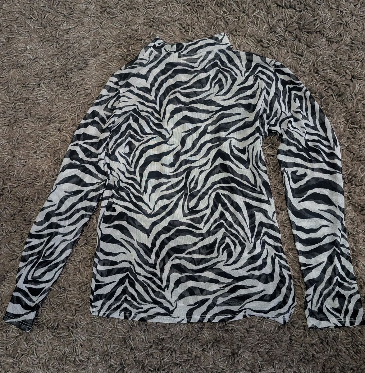 Free Kisses Zebra Print Mesh Long Sleeve Mock Neck Top - Size Medium